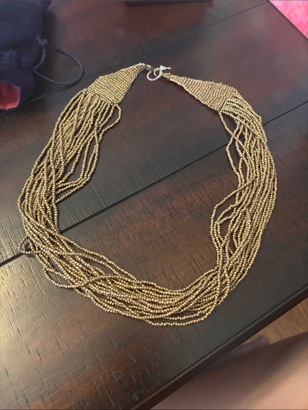 Gold Multi-Strand Seed Bead Statement Necklace - Women Jewelry